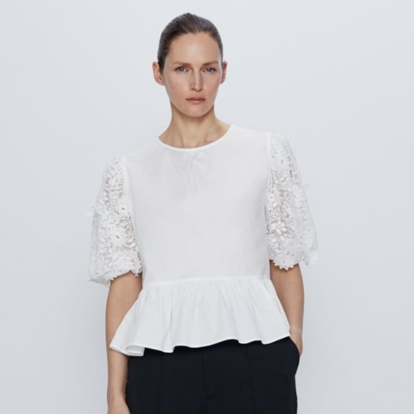 Zara combination sleeve poplin blouse